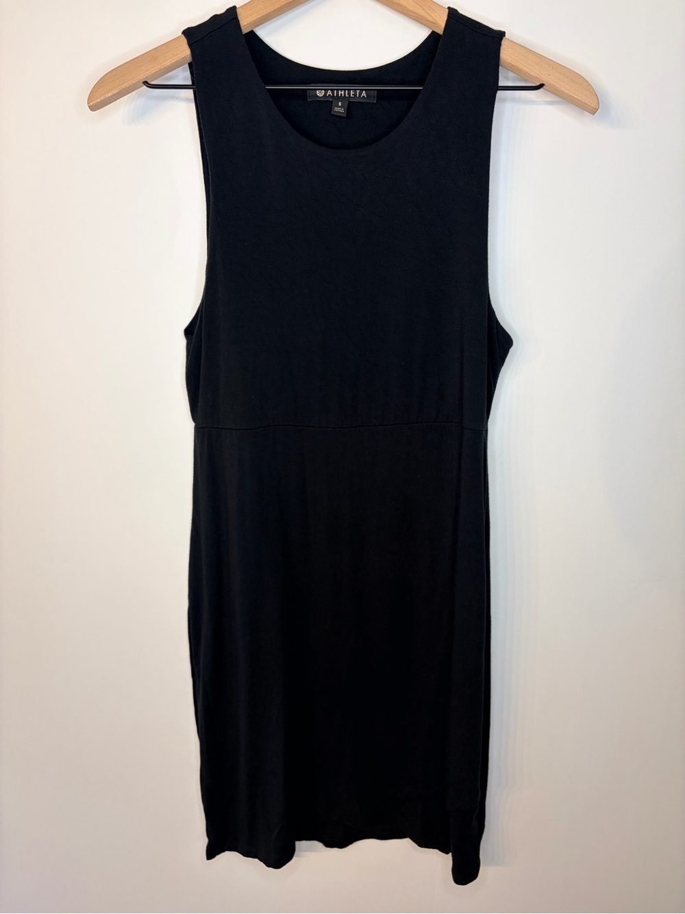 Athleta Women’s Black Sleeveless Knit Dress with Tulip Hem, Size Small